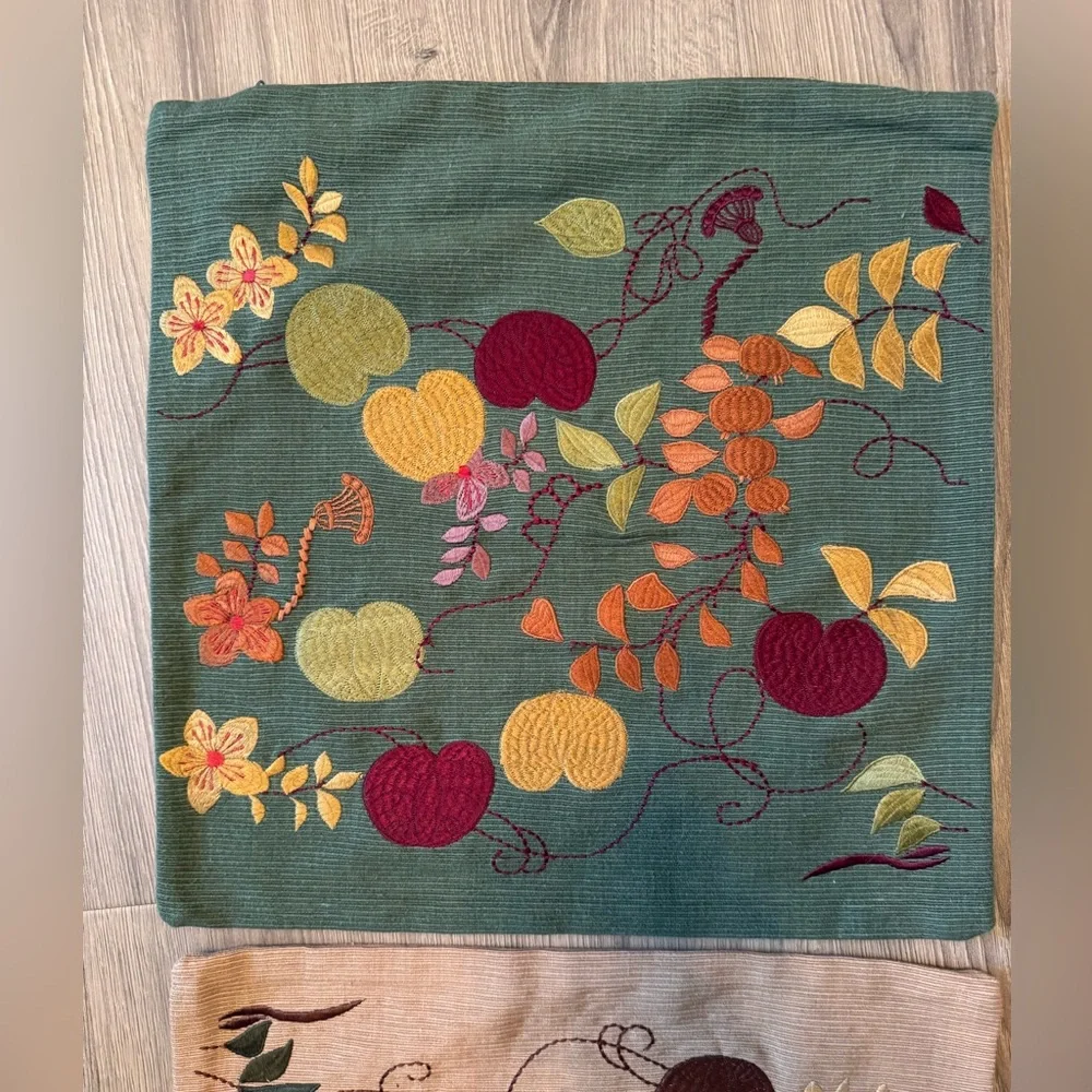 4 Crate & Barrel Mandarin Garden Pillow Covers Embroidered Holiday Fall 16”